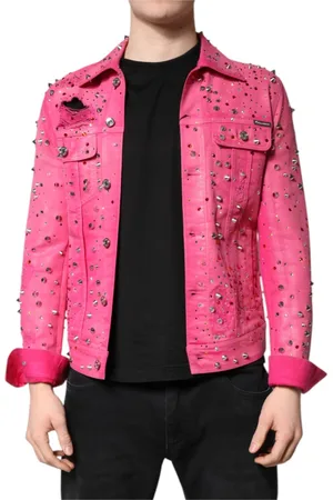 Dolce & Gabbana Jakke, Herre, Lyserød, S, Denim, Crystal Embellished Denim Jacket