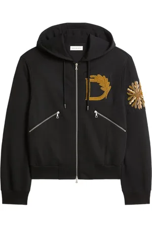 DRIES VAN NOTEN Sweathshirts & Hoodies, Herre, Sort, L, Sort Zip-Front Hættetrøje med Lommer