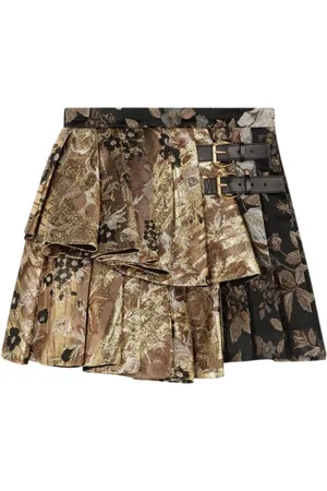 Roberto Cavalli Nederdel, Dame, Brun, 2XS, Uld, Blomstret Brokade Ruffle Mini Nederdel