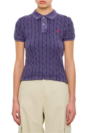 Ralph Lauren Top, Dame, Lilla, M, Bomuld, Lilla Cable Knit Polo Shirt
