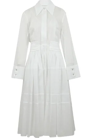 Jil Sander Kjole, Dame, Hvid, S, Bomuld, Elegant Draperet Talje Kjole