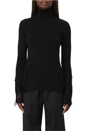 Maison Margiela Strik, Dame, Sort, L, Uld, Sort Merinould Turtleneck Sweater