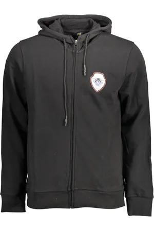 Roberto Cavalli Sweathshirts & Hoodies, Herre, Sort, M, Bomuld, Sort bomuldshættetrøje med lynlås og logo