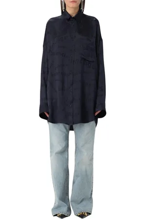 Balenciaga Kjole, Dame, Blå, S, Silke Oversized Skjorte Blå Kvinde