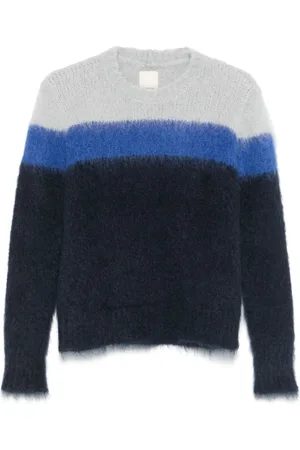 Emporio Armani Strik, Dame, Flerfarvet, L, Blå Mohair Blandet Stribet Sweater