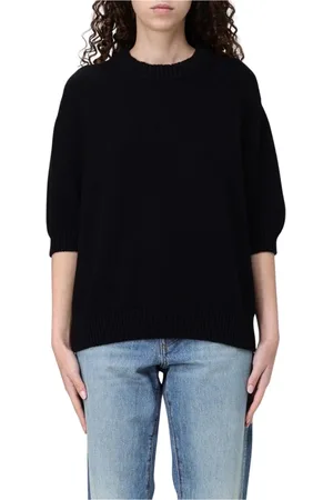 Khaite Strik, Dame, Sort, S, Sort Ribstrikket Cardigan Sweater