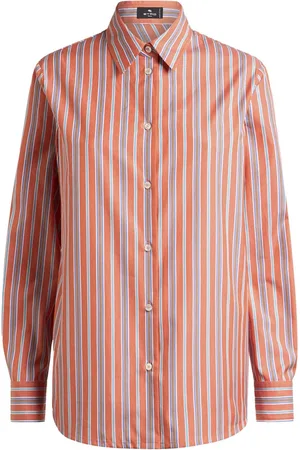 Etro Bluser & Skjorter, Dame, Rød, M, Bomuld, Rød Stribet Bomuldsskjorte med Logo Broderi