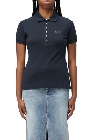Barbour Top, Dame, Blå, S, Bomuld, Hvid kortærmet poloshirt