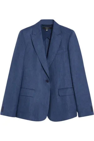 Max Mara Jakke, Dame, Blå, M, Linned, Blåt Linned Blazer Elegant Sommer Klassiker