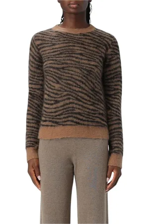 Max Mara Strik, Dame, Brun, L, Zebra Print Mohair Sweater