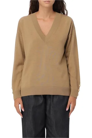 Michael Kors Strik, Dame, Brun, M, Uld, Kamel V-hals Uld Sweater