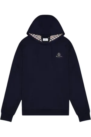 Aquascutum Sweathshirts & Hoodies, Herre, Blå, 3XL, Bomuld, Hættetrøje med Club Check