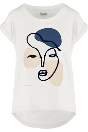 Bomboogie Top, Dame, Hvid, XS, Blå broderet dame t-shirt
