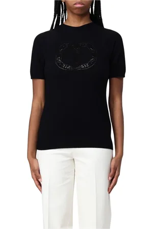 Twin-Set Strik, Dame, Sort, S, Uld, Blå Merino Uld Sweater