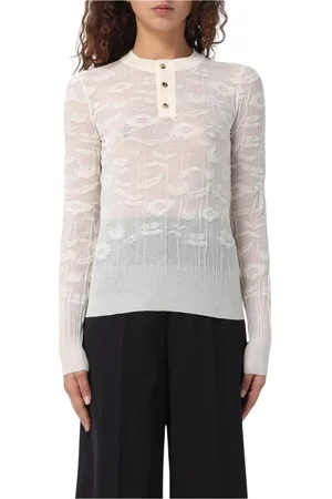 Bottega Veneta Strik, Dame, Hvid, L, Uld, Elegant Floral Strik Pullover Sweater