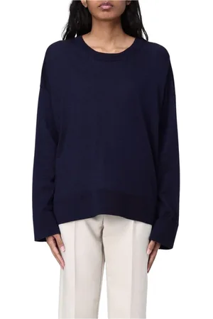 Roberto Collina Strik, Dame, Blå, L, Blå Strik Sweatshirt