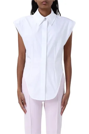 Sportmax Bluser & Skjorter, Dame, Hvid, XS, Bomuld, Hvid Cap Sleeve Poplin Skjorte