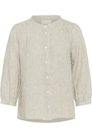 Part Two Bluser & Skjorter, Dame, Grøn, XS, Linned, Stribet Linned Skjortebluse
