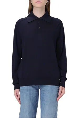 Bottega Veneta Top, Dame, Blå, L, Uld, Elegant Polo Sweater Navy
