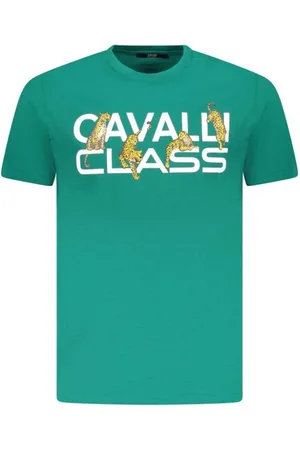Roberto Cavalli Top, Herre, Grøn, 2XL, Bomuld, Grøn Grafisk Print T-Shirt