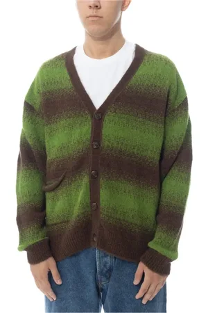 Pop Trading Company Strik, Herre, Flerfarvet, M, Uld, Stribet Strikket Cardigan Foliage