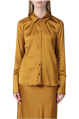 Patrizia Pepe Bluser & Skjorter, Dame, Brun, XS, Satin, Bronze Satin Bluse Skjorte