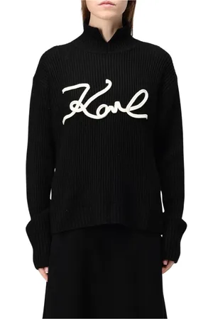 Karl Lagerfeld Strik, Dame, Sort, L, Uld, Højhalset Striktrøje