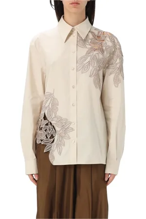 Alberta Ferretti Bluser & Skjorter, Dame, , L, Plisseret Elegant Creme Skjorte
