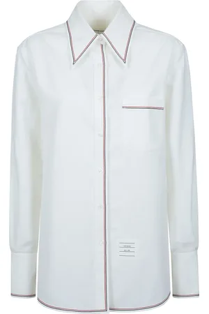 Thom Browne Bluser & Skjorter, Dame, Hvid, 2XS, Bomuld, Hvid Stribet Skjorte