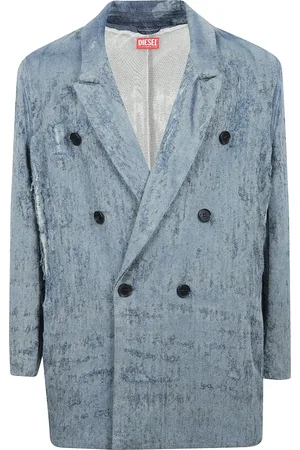 Diesel Jakke, Herre, Blå, L, Bomuld, Dobbeltbrystet blazer med klassiske revers