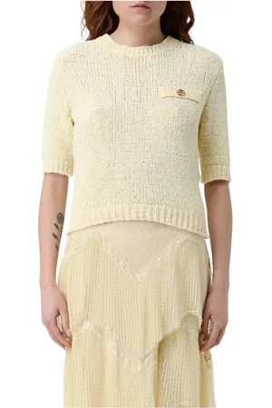 Twin-Set Strik, Dame, Gul, XS, Uld, Hvid kortærmet sweater