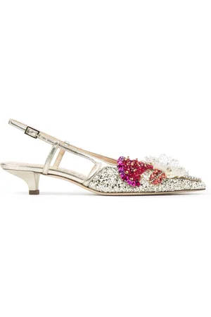 Prosperine Sko, Dame, Gul, 38 EU, Læder, Glitter Slingback med Tilbehør, 35mm Hæl