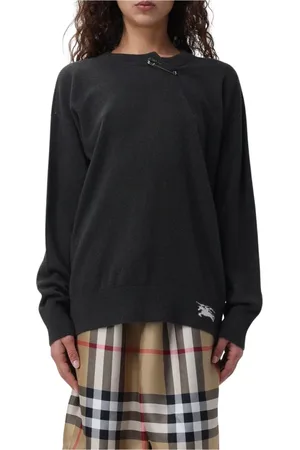 Burberry Strik, Dame, Sort, M, Cashmere, Sort Cashmere Pullover med Sikkerhedsnål Detalje