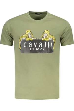 Roberto Cavalli Top, Herre, Grøn, XL, Bomuld, Grøn Minimalistisk Bomuldst-shirt