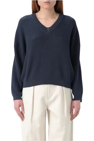 Brunello Cucinelli Strik, Dame, Blå, XS, Kashmir V-hals sweater