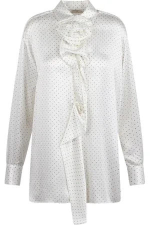 ERMANNO SCERVINO Bluser & Skjorter, Dame, Hvid, 2XS, Uld, Polkaprikket bluse med blomsterapplikation