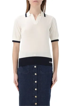 Liu Jo Strik, Dame, Hvid, XS, Uld, Stilfuld Strikket Polo Shirt med Tipping