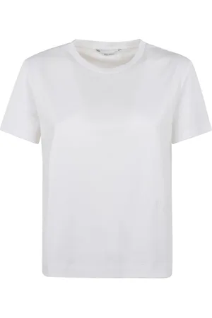 Max Mara Top, Dame, Hvid, XL, Bomuld, Bomuld Crew Neck T-shirt