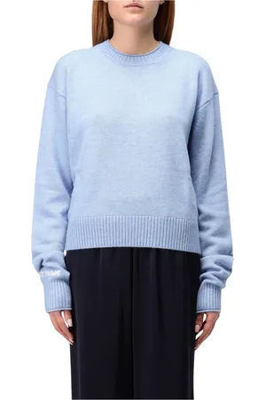 Sportmax Strik, Dame, Blå, XL, Cashmere, Ocher Cashmere Pullover Sweater
