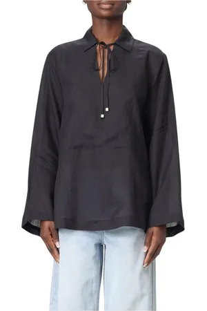 Michael Kors Bluser & Skjorter, Dame, Sort, M, Uld, Sort Button-Up Skjorte, Tidløs Elegance