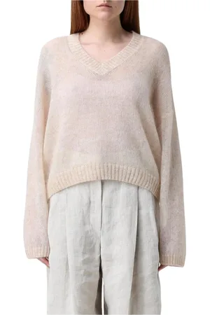 Brunello Cucinelli Strik, Dame, , L, Luksuriøs Mohair V-halsstriktrøje