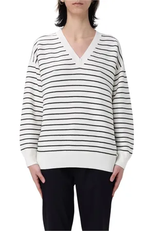 LORENA ANTONIAZZI Strik, Dame, Hvid, S, Uld, Elegant Uld V-Hals Sweater