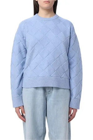 Bottega Veneta Strik, Dame, Blå, M, Uld, Luksus Diamond Strik Sweater