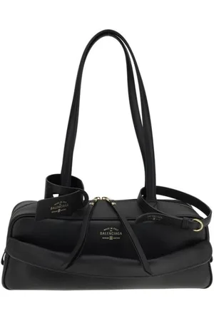 Balenciaga Taske, Dame, Sort, ONE SIZE, Uld, Stilfuld Bowling Skuldertaske med Guld Hardware