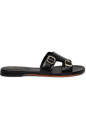 santoni Sko, Dame, Sort, 41 EU, Læder, Kvinders læder dobbelt-spænde slide sandal