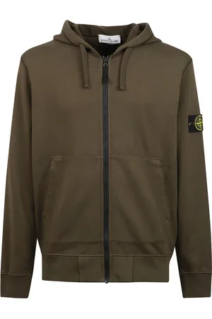 Stone Island Sweathshirts & Hoodies, Herre, Grøn, S, Bomuld, Hættetrøje med lynlås og logo