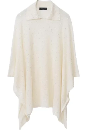 Fabiana Filippi Jakke, Dame, Hvid, ONE SIZE, Uld, Kashmir Poncho med Glitrende Detaljer