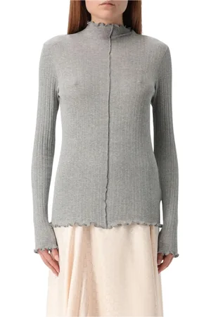 Fendi Strik, Dame, Grå, S, Elegant Grå Ribstrikket Mock Hals Top