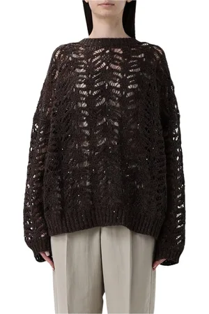 Brunello Cucinelli Strik, Dame, Brun, XS, Sequin Pullover Sweater