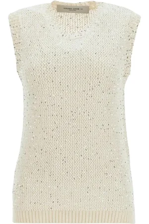 Golden Goose Strik, Dame, Hvid, XS, Bomuld, Glitrende Detaljer Striktop